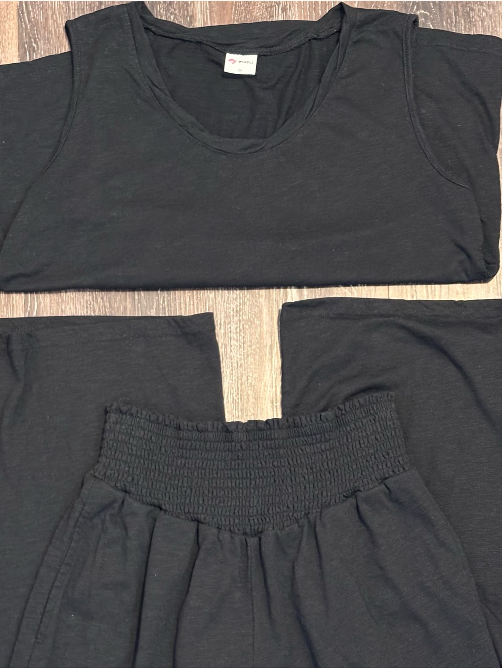 WIHOLL Women's Medium Black 2-Piece Lounge Set Relaxed Wide-Leg Pants & Tank